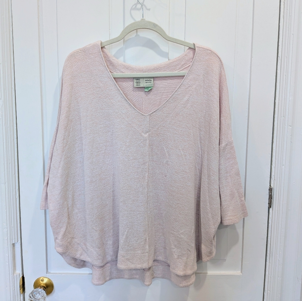 Anthropologie Cozy Light Pink Sweater Sweatshirt | Large